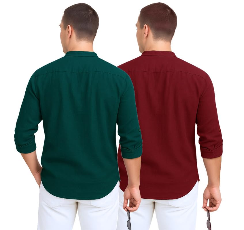 Deelmo Combo Of MenS Cotton Blend Solid Regular Fit Full Sleeve Short Kurta | MenS Trendy Short Kurta Pack Of 2