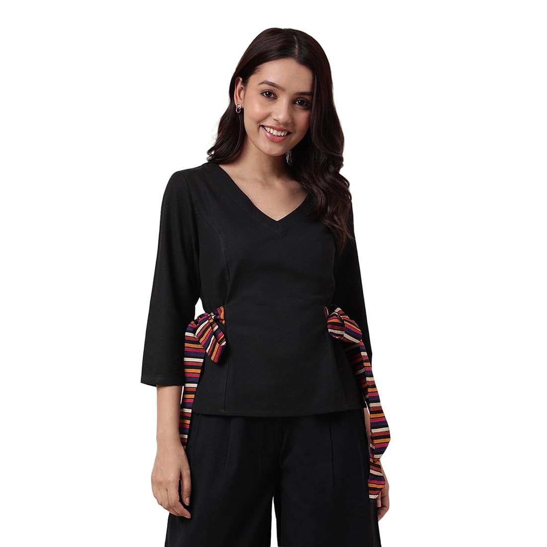 Fabindia WomenS Solid Slim Fit Top (2000120Black_Black Xs)