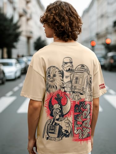 Bewakoof Official Star Wars Merchandise Stormtrooper Mens Graphic Printed Oversized Fit Half Sleeve Round Neck Cotton T-Shirt_67