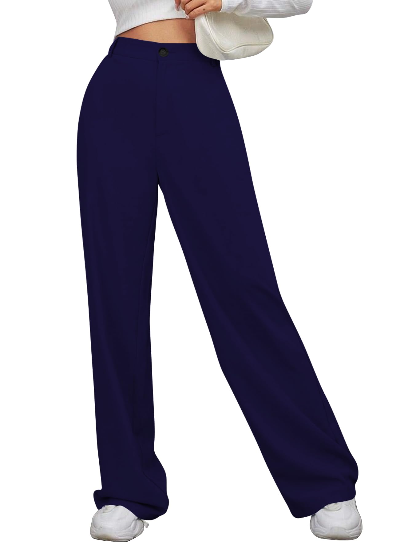 Toochki Trousers for Women | Womens High-Waisted Pant | Trouser | Korean Style | Navy Blue | Bottom Wear