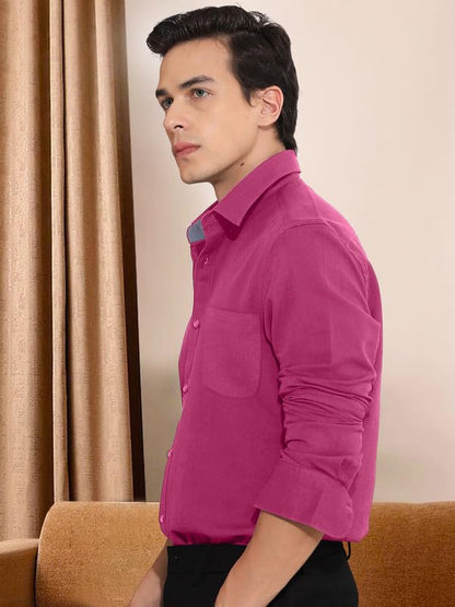 PinkMint Cotton Mens Shirt l Soild Casual Shirt l Long Sleeve Office Wear Shirt l Spread Collar Regular Fit Shirt Pink
