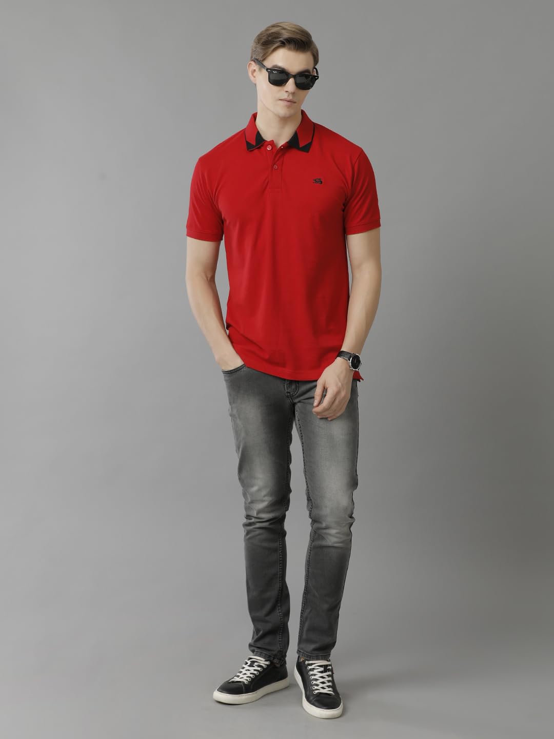 ADRO Premium Cotton Polo for Men (PN23-H-PLN-RD_Red)