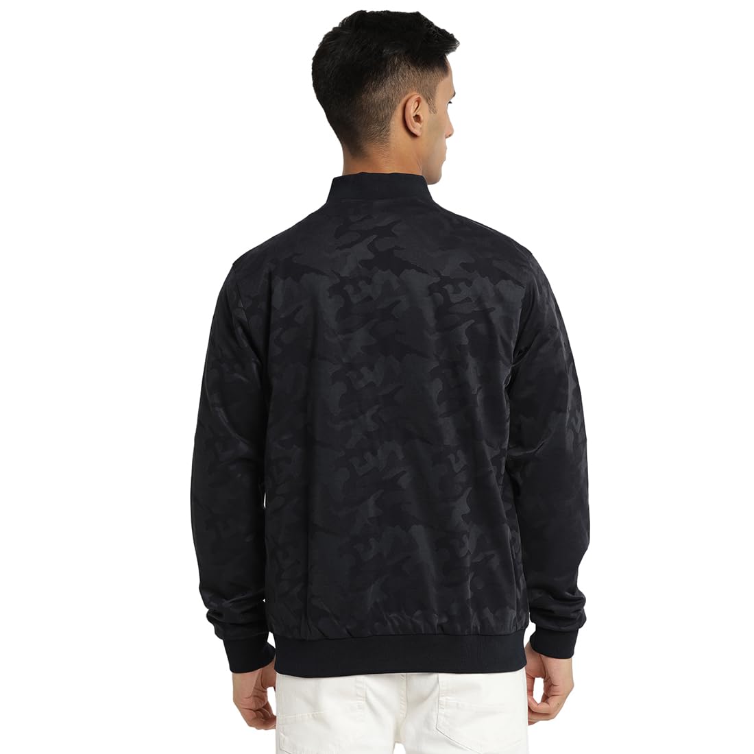 Turtle Men Knitted Printed Regular Fit Full Sleeve Black Windcheater Jacket