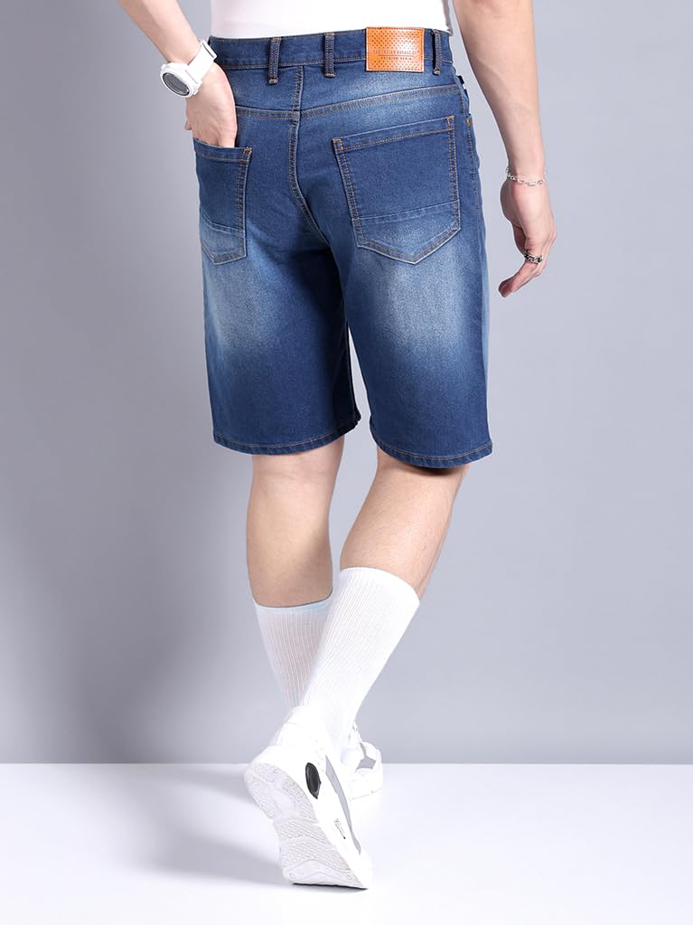 The Indian Garage Co Men Regular Fit Solid Mid-Rise Denim Shorts