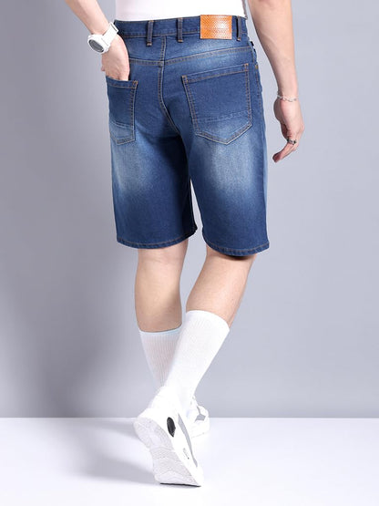 The Indian Garage Co Men Regular Fit Solid Mid-Rise Denim Shorts
