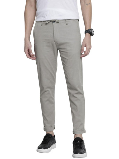 The Indian Garage Co Men Slim Fit Solid Mid-Rise Elasticated Linen Trousers Natural Grey