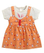 BUMZEE Baby Girls Cotton Round Neck Half Sleeves Animal Print Above Knee Length Frock/Dress Orange & Cream - 3-6 Months (Peb1119