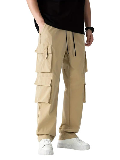 Indoprimo MenS Cotton Blend Trousers Cargo Style With Drawstring Both Side Pockets Solid Pattern Regular Fit And Long Length Cr