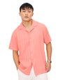 The Souled Store Solids: Peachy Pink Men and Boys Short Sleeves Collared Neck Button Down Solid Viscose Textured Holiday Shirts