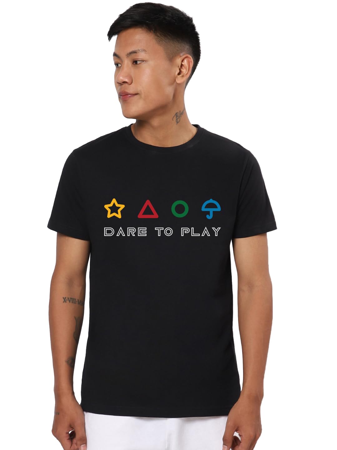 Bewakoof Official Squid Game Merchandise Mens Graphic Printed Regular Fit Half Sleeve Round Neck Cotton T-Shirt_683874_Black_M