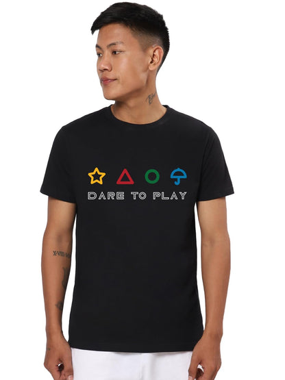 Bewakoof Official Squid Game Merchandise Mens Graphic Printed Regular Fit Half Sleeve Round Neck Cotton T-Shirt_683874_Black_M