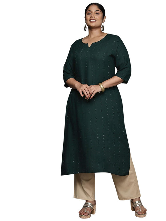 Extra Love By Libas Women'S Rayon Embroidered Straight Kurta (25317_Green_6Xl)