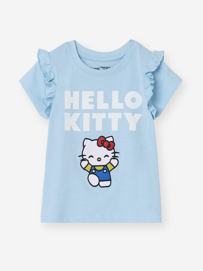 The Souled Store Hello Kitty: Kitty Love Girls Short Sleeves Round Neck Blue Graphic Printed Regular Fit Cotton T-Shirts (2-8 Yr