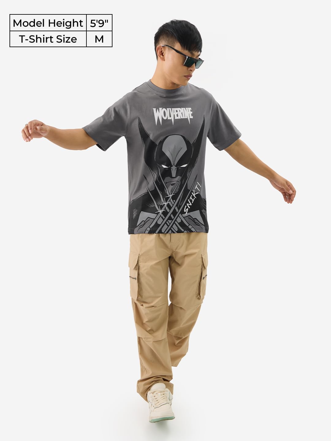 The Souled Store Official Wolverine: Clawed Men and Boys Short Sleeve Round Neck Grey Graphic Printed Cotton Oversized T-Shirt