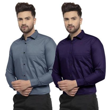 Pinkmint Mens Cotton Soild Full Sleeve Spread Collar Casual Combo Formal Shirt
