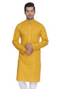 Vastramay Mens Mustard Cotton Linen Blend Kurta  Elegant Ethnic Wear with Mandarin Collar, Perfect for Eid, Weddings & Festive 
