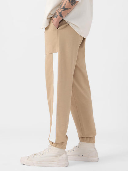 The Souled Store Souled Men and Boys Drawstringed Beige Embroidered Cotton Baggy Fit Joggers