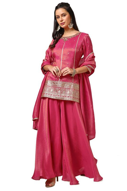 Soch Womens Fuchsia Tissue Embroidered Suit Set With Sequence Work