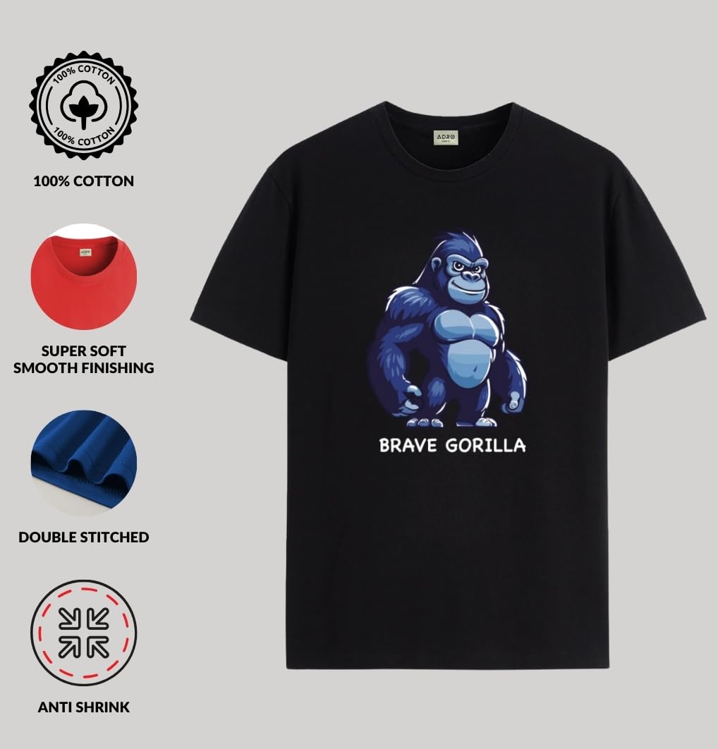 ADRO T Shirts for Boys & Girls || Gorilla Printed T-Shirt || Ages 3-14 || 100% Cotton Round Neck Tshirt for Boys & Girls||KRN-GO