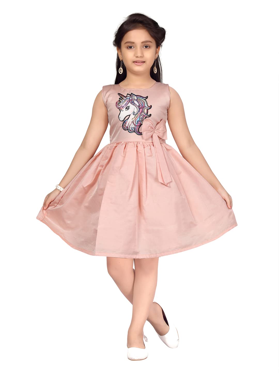 Aarika Baby-Girl's Silk Fit and Flare Knee-Length Dress (MY-FK-21971_Peach