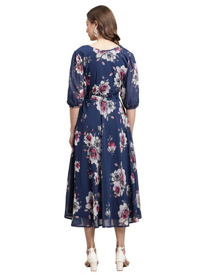 Preneum WomenS Maxi Fit & Flare Latest Style Print Georgette Regular Sleeves Casual Dress |Summer Dress Festival & Occasion Max