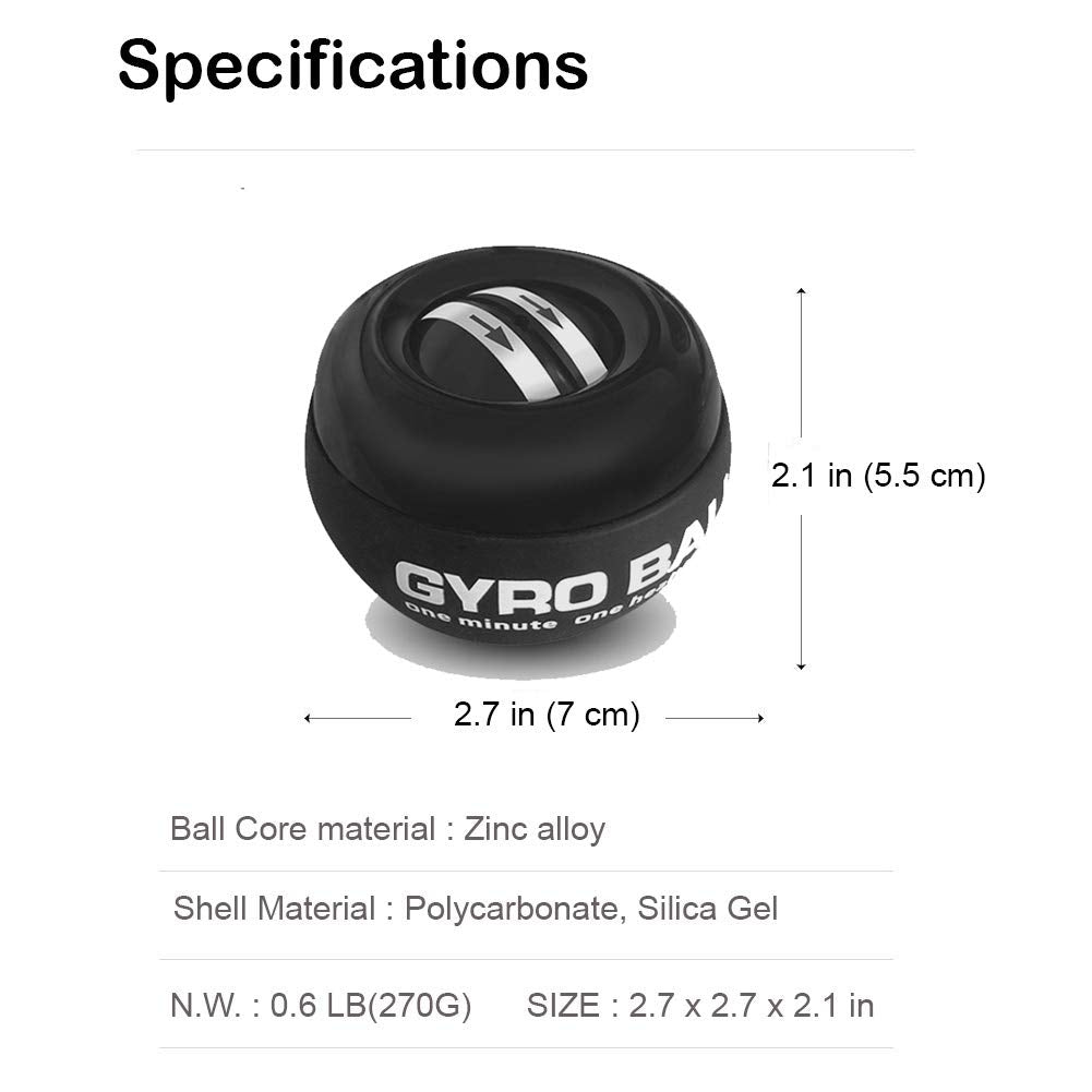 GOZATO Wrist Trainer Ball - Gyroscopic Arm Strengthener, Medium Size, Silicone, Without Light-Black