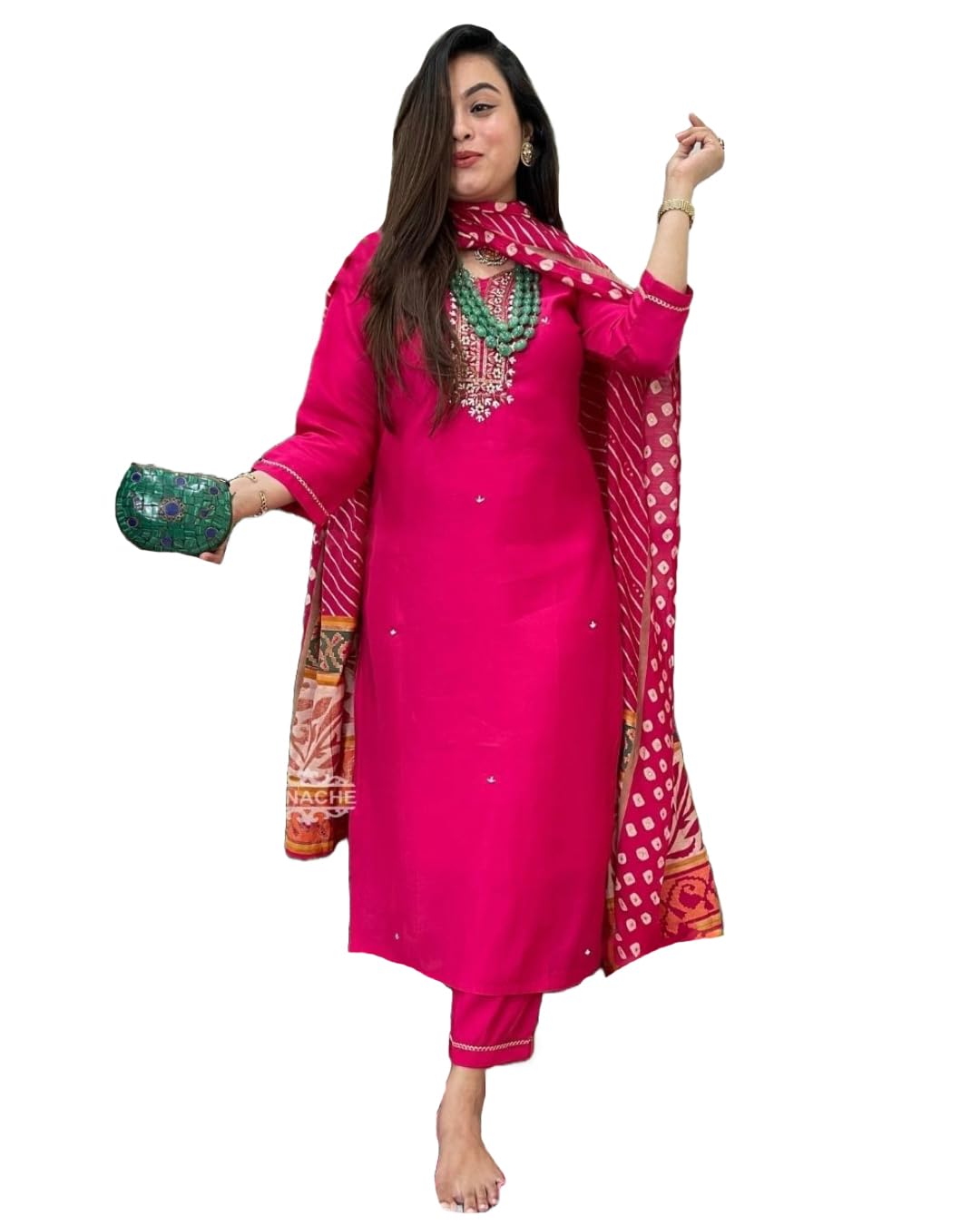 Gosriki WomenS Rayon Blend Straight Embroidered Kurta With Pant & Dupatta (Anurita Pink-Gs_L_Pink_Large)