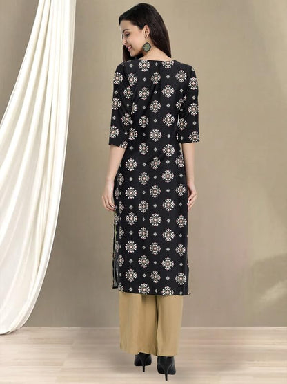 Pinkmint WomenS Cotton KurtiS L Fancy Printed Kurta L Regular Home Wear L Printed Cotton Kurti (Pack Of 1) Black