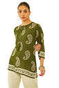 Soch Womens Green Crepe Paisley Printed Ethnic Tunic with Tie-Ups Tassels