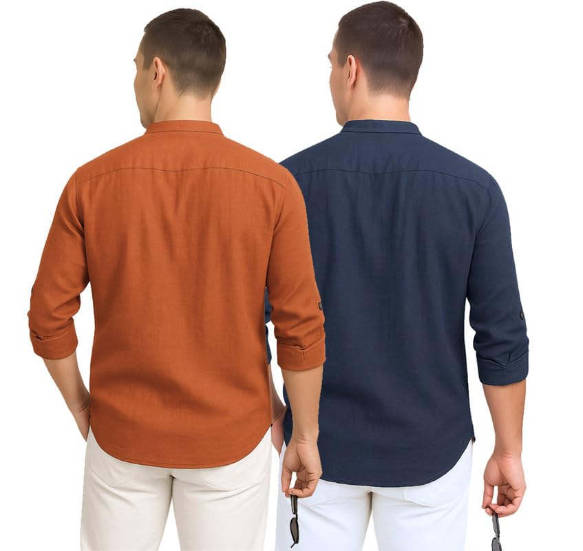 Deemoon Combo Of MenS Cotton Blend Solid Regular Fit Full Sleeve Short Kurta | MenS Trendy Short Kurta Pack Of 2 (Available In