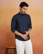 Fabindia Navy Linen Blend Solid Shirt