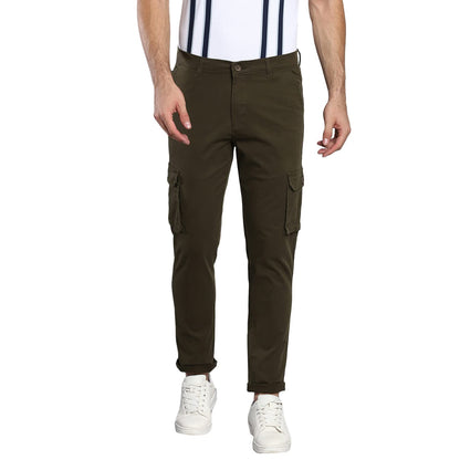 Dennis Lingo Mens Casual Solid Cotton Tapered Fit Mid Rise Ankle Length Multi-Pocket Stretchable Cargo Pant/Trousers (Dark Gree