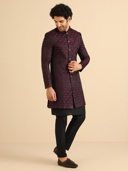 Kisah Sherwani Set For Men  Silk Blend Woven Jacquard Indo Western Sherwani With Kurta And Trouser | Designer Ethnic Outfit For