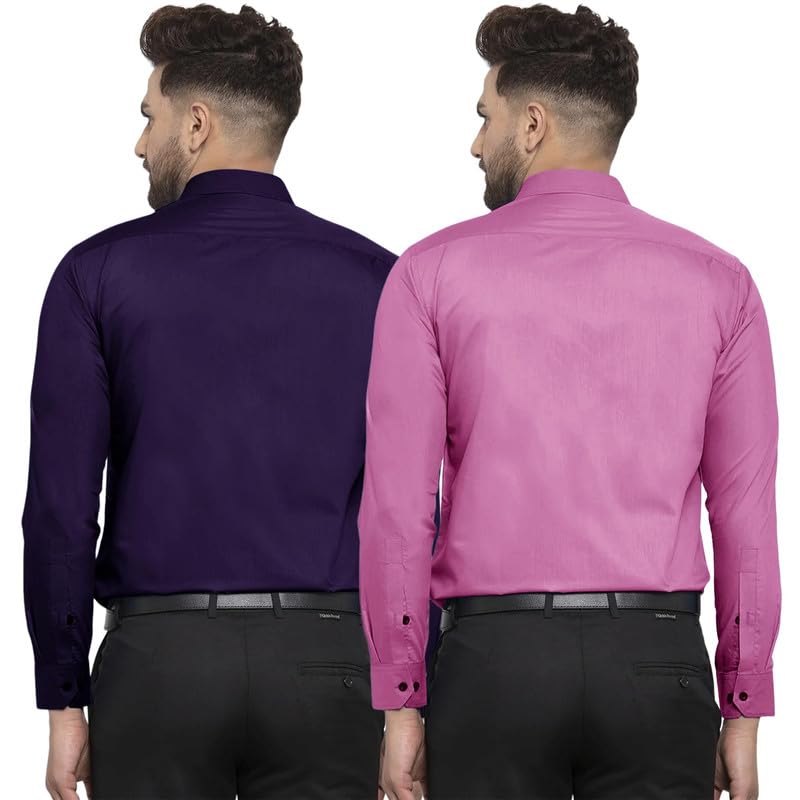 Pinkmint Mens Cotton Soild Full Sleeve Spread Collar Casual Combo Formal Shirt