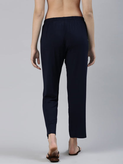 Enamor E404 Mid-Rise Straight Leg Basic Home Pant for Women Navy