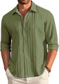 CB-COLEBROOK Mens Casual Button Down Shirts Long Sleeve Linen Shirt Fashion Textured Beach Summer Shirt (in, Alpha, XL, Regular