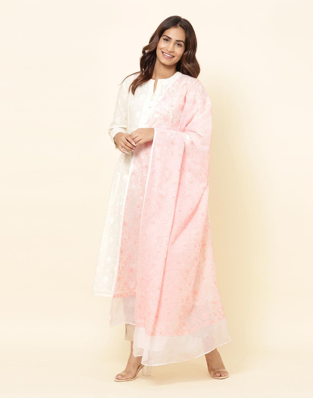 Fabindia Natural Cotton Silk Embroidered Chikankari Dupatta | Free Size | Celebration | 1 Dupatta - 2111880NATURAL