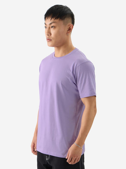 The Souled Store Solids: Deep Lavender Men and Boys Round Neck Short Sleeve Cotton Regular Fit T-Shirts