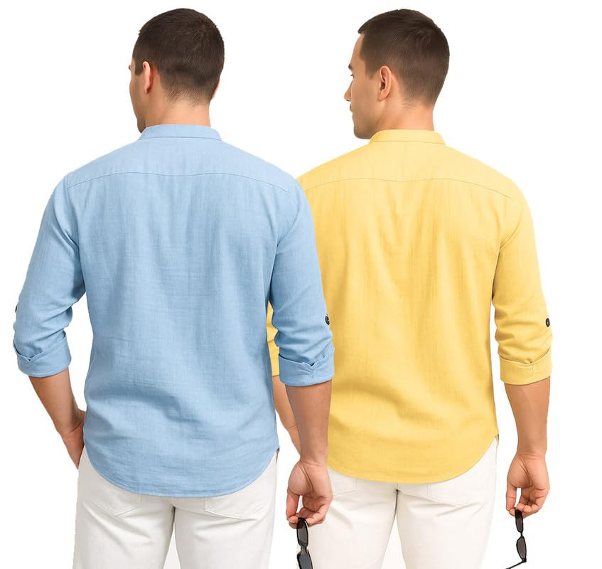 Deelmo Combo Of MenS Cotton Blend Solid Regular Fit Full Sleeve Short Kurta | MenS Trendy Short Kurta Pack Of 2