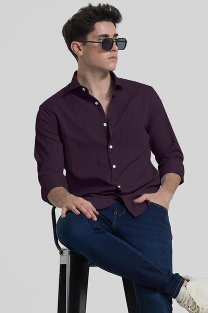 Finivo Fashion MenS Casual Cotton Plain Button Down Shirts Full Sleeve Textured Summer Beach Shirt For Men Purple