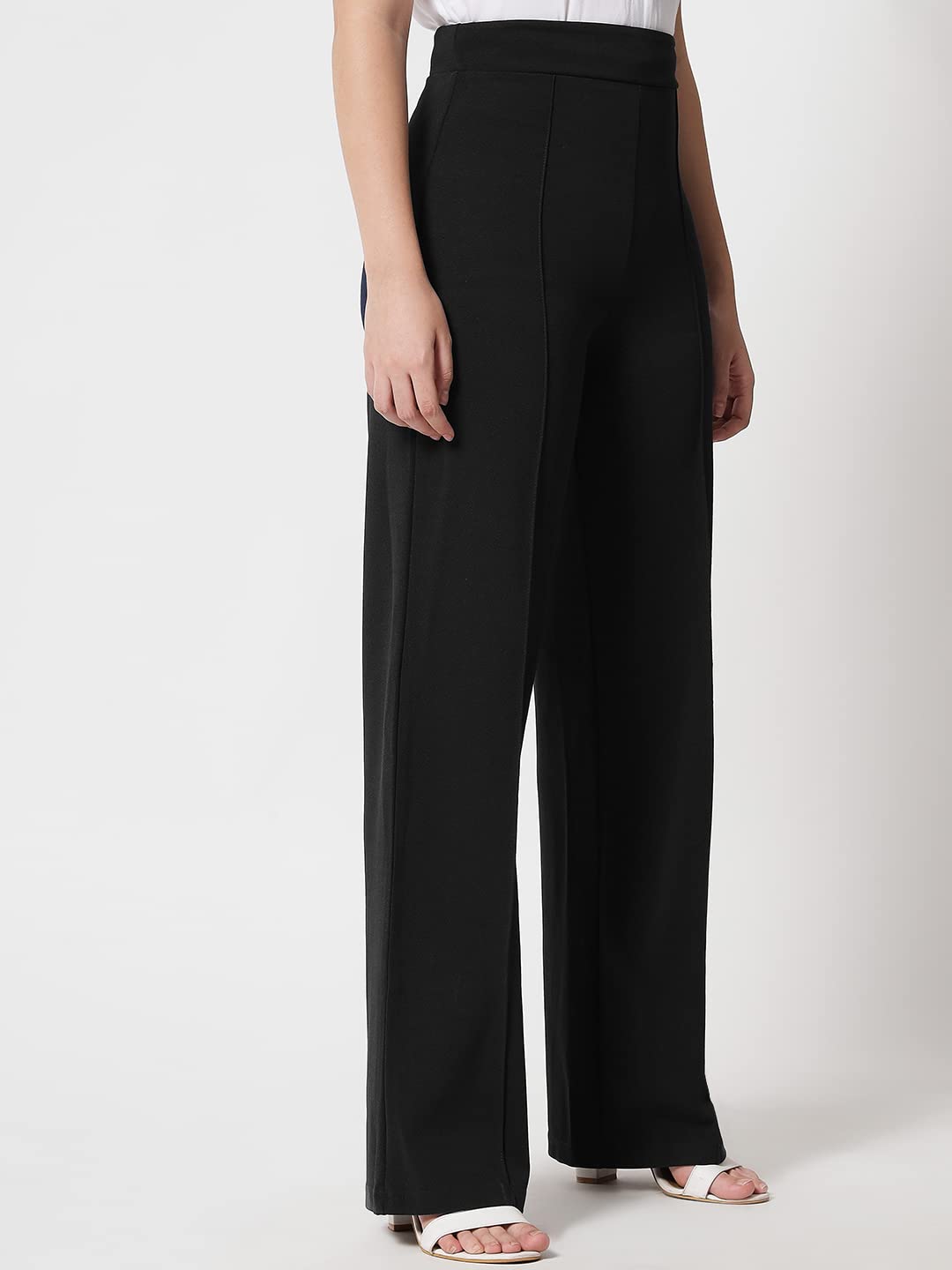 Kotty Womens High Rise Regular Solid Trousers Jade Black