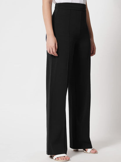 Kotty Womens High Rise Regular Solid Trousers Jade Black
