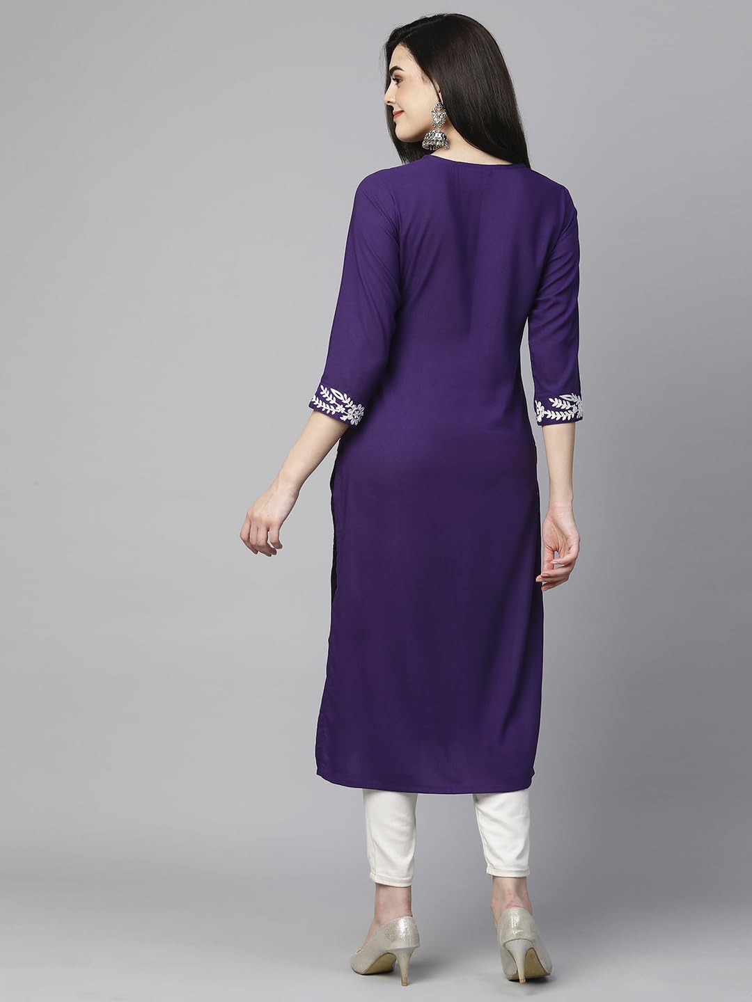 ANNI DESIGNER Women's Cotton Blend Chikankari Embroidered Straight Kurta
