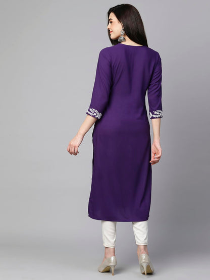 ANNI DESIGNER Women's Cotton Blend Chikankari Embroidered Straight Kurta