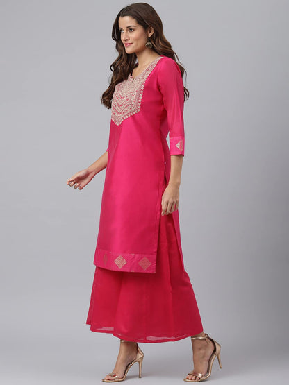 ANNI DESIGNER Women's Cotton Blend Straight Solid Kurta with Palazzo & Dupatta (with Rani)