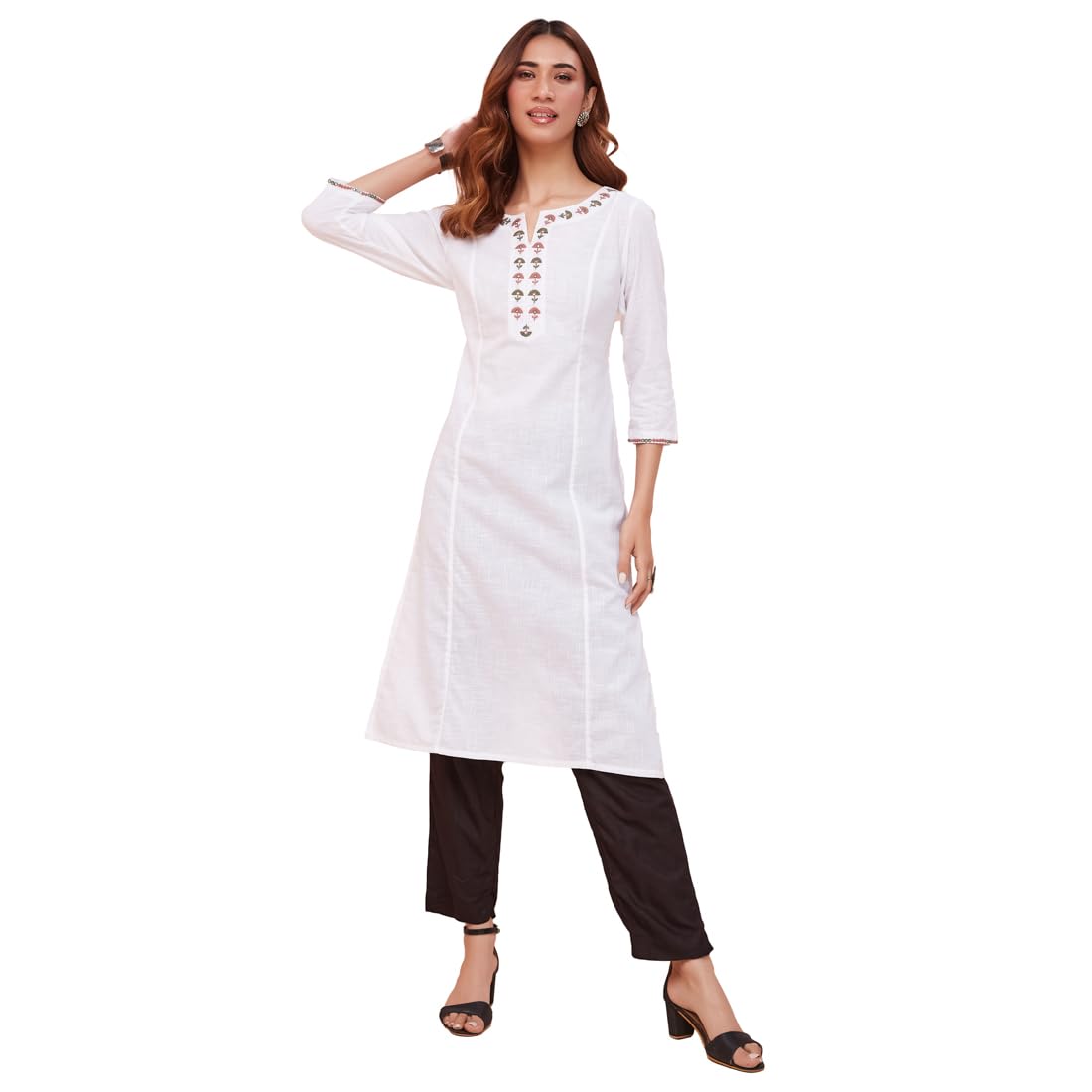 Fabindia WomenS Cotton Embroidered Slim Kurta (1037276White_White