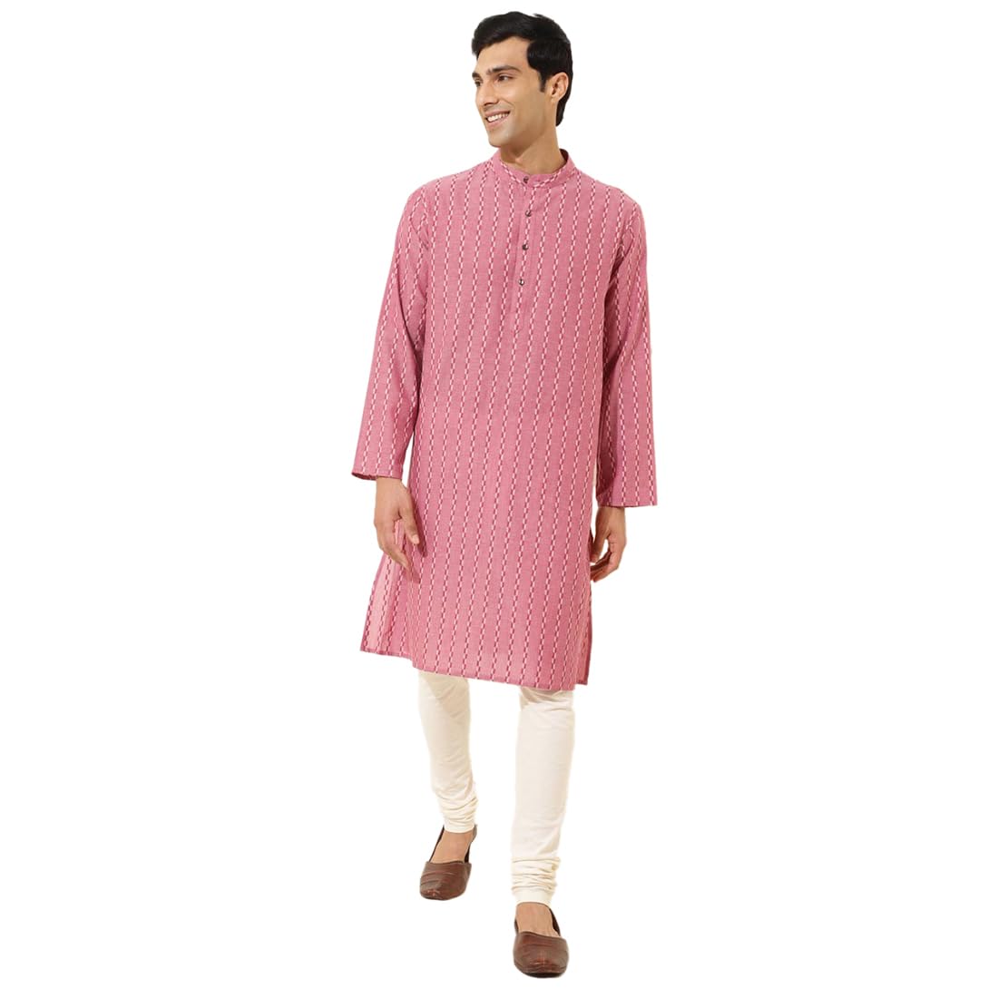 Fabindia Men's Cotton Self Design Relaxed Kurta (1033056PINK_Pink