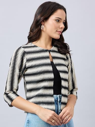Style Quotient Women Stripe Lace Shrug Beige