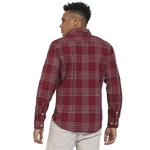Campus Sutra Mens Regular Fit Shirt (CBSSSM23_CSMSSRT5709_Maroon Red