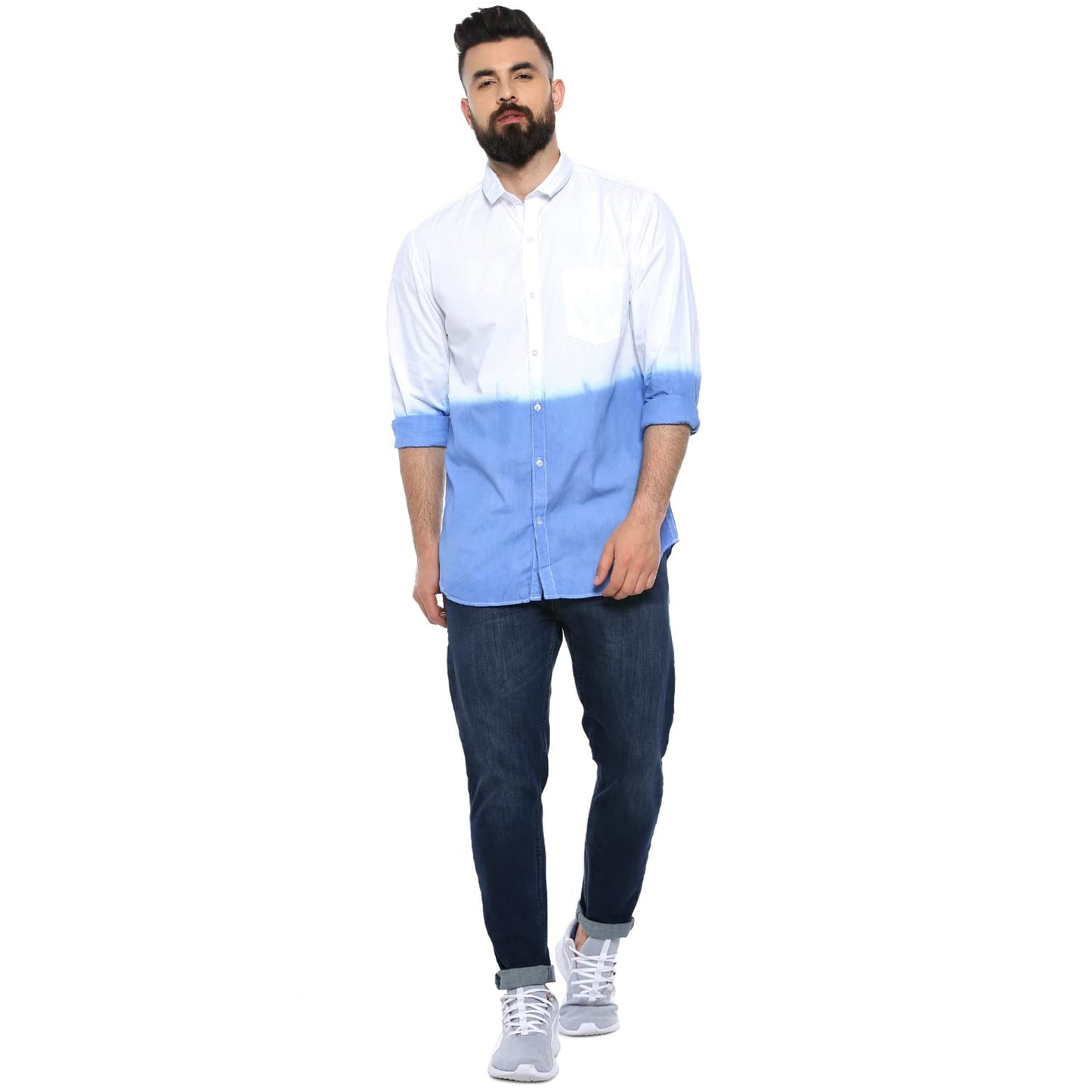 Campus Sutra Mens Regular Fit Full Sleeve Shirt for Casual Wear |White|Blue|Ombre|Front Spread Collar|Shirt Crafted with Comfor